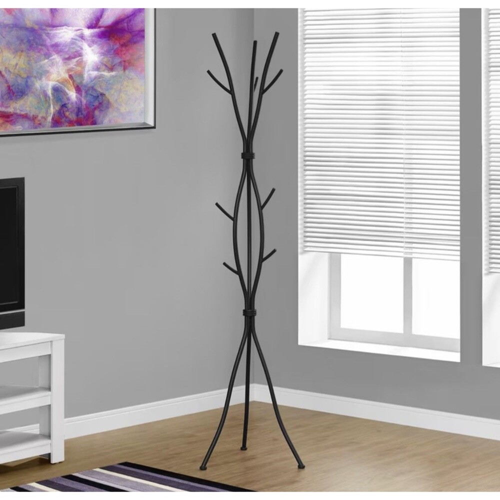 Coat Rack Hall Tree 11 Hooks Entryway 74"H Bedroom Metal Black